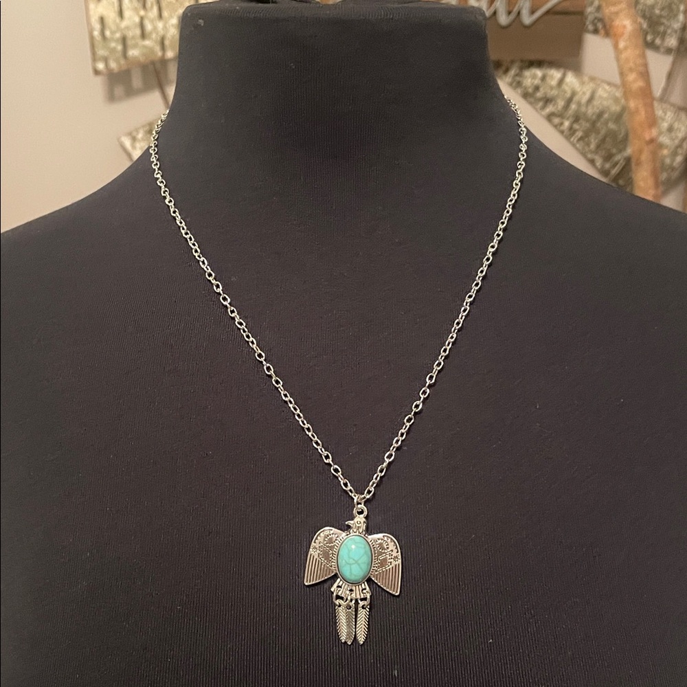 Silver and Turquoise Pendant Necklace